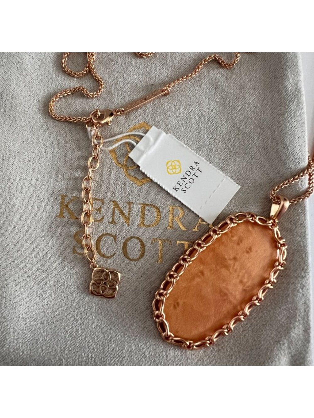 NWT Kendra Scott Macramé Reid Statement Necklace in Blush Wood 14k Rose Gold - Picture 8 of 15